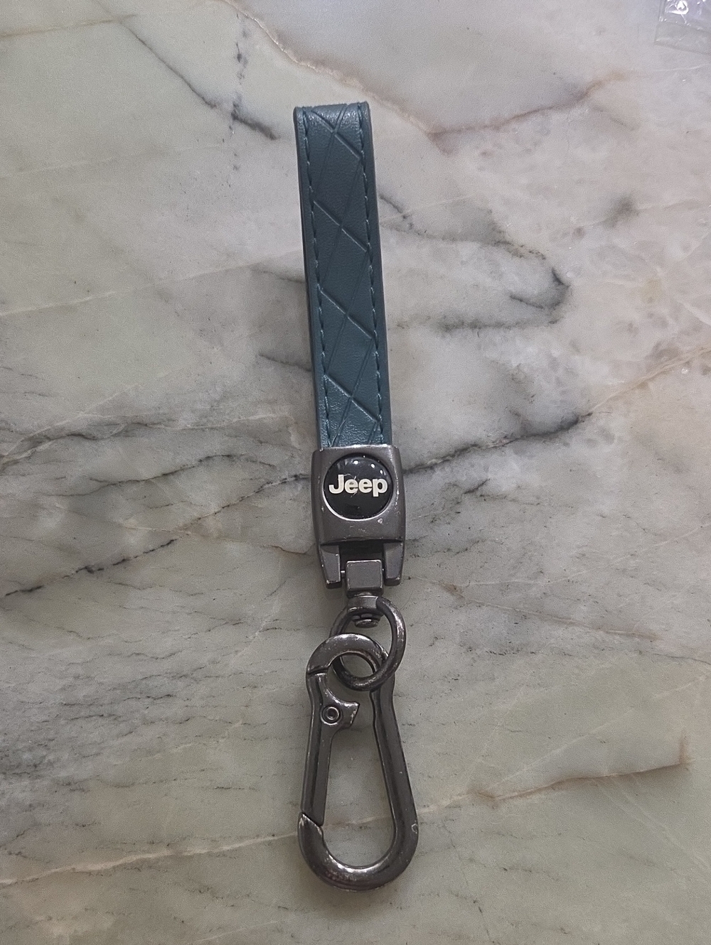 Jeep Teal Leather Strap Key Holder with Metal Clip